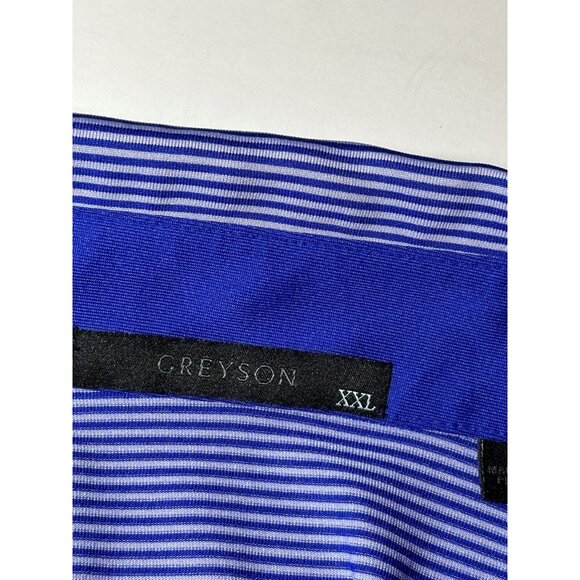 Greyson Men’s Golf Wolf Polo Shirt XXL Blue & White Stripe Stretch Performance - Picture 9 of 12